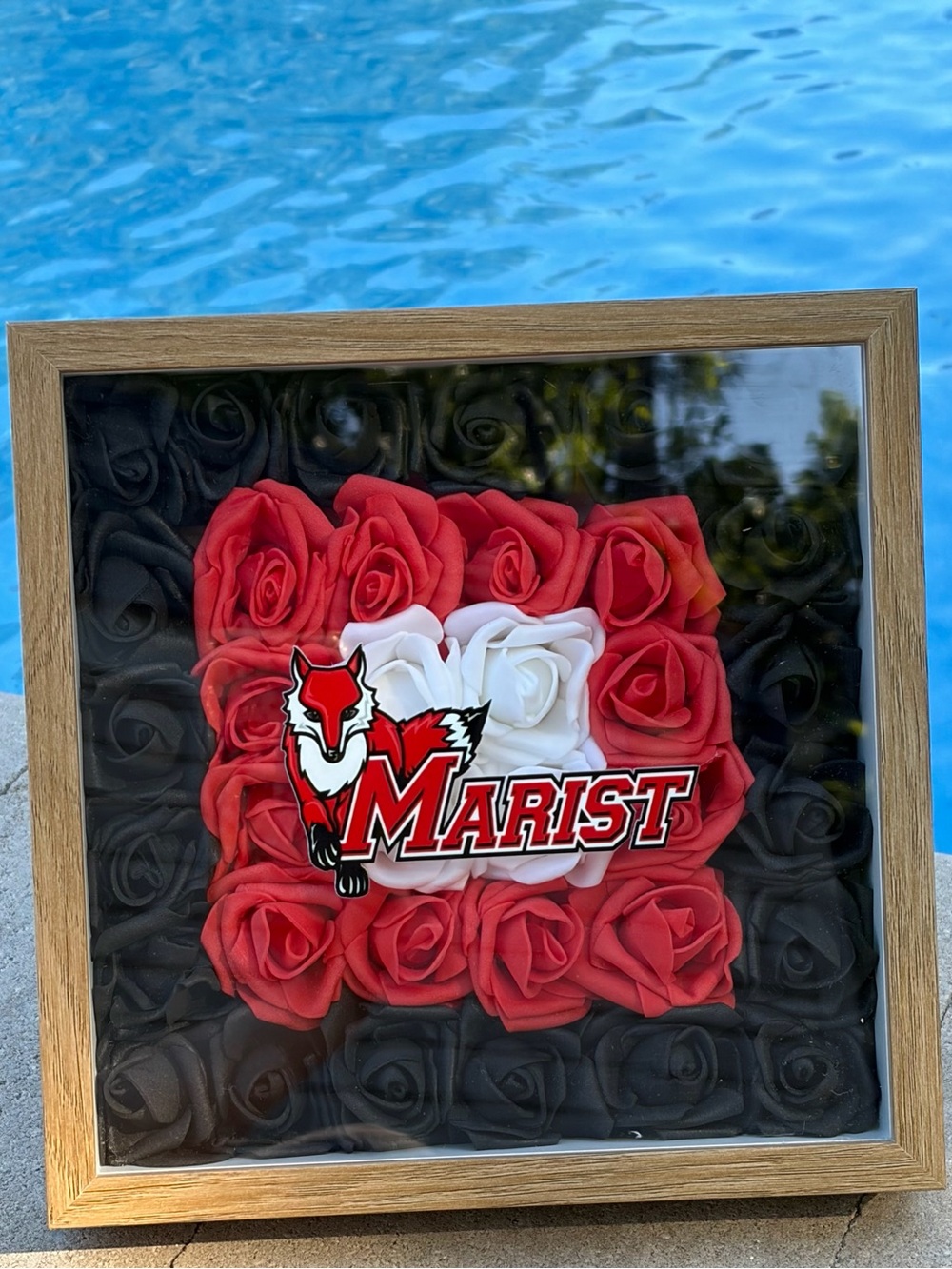 Marist University Fox Logo Floral Shadow Box - Red White Black